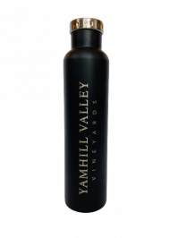 Product image of a wine growler in matter black with Yamhill Valley Vineyards logo.